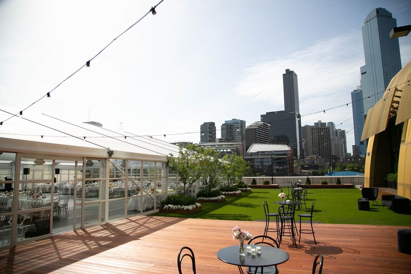 Crown Aviary with seats & city view at Crown Hotel Melbourne