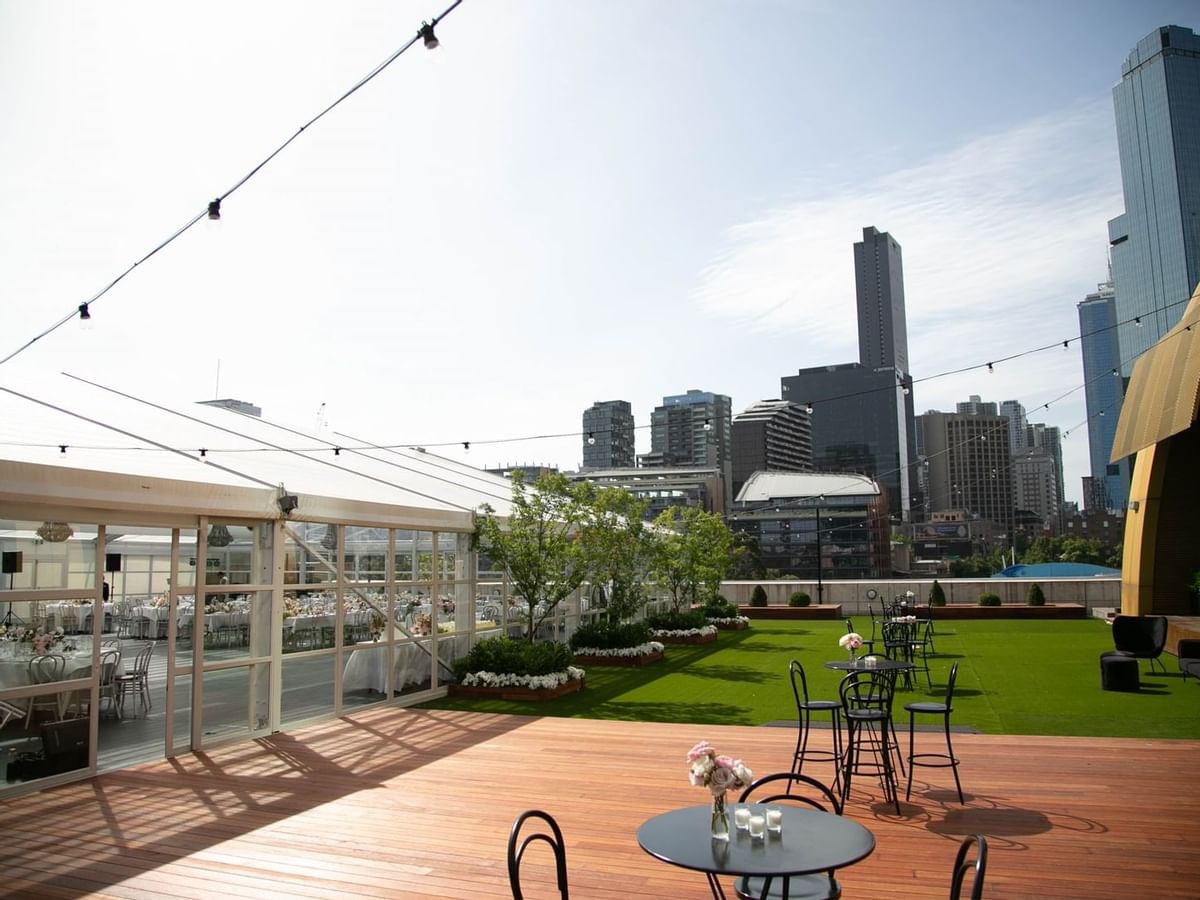 Outdoor dining area in Crown Aviary at Crown Hotel Melbourne