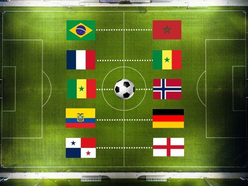 Soccer field with team flags and a soccer ball for the 2026 Global Fútbol Tournament.