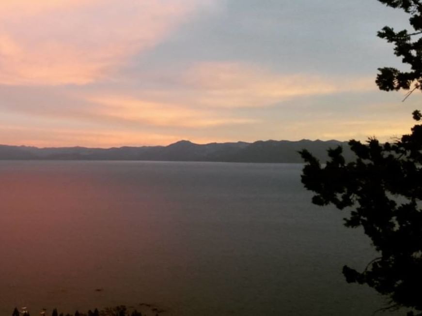 Sunset over Lake Tahoe facing south from the CA/NV state line fire lookout