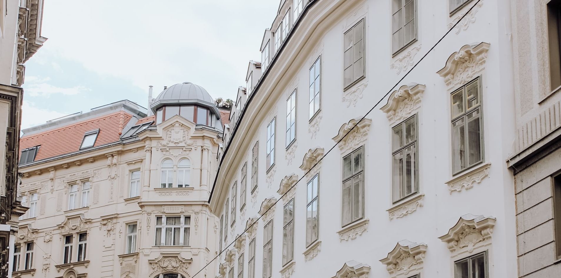 Facade of the old buildings around the hotel in Vienna 