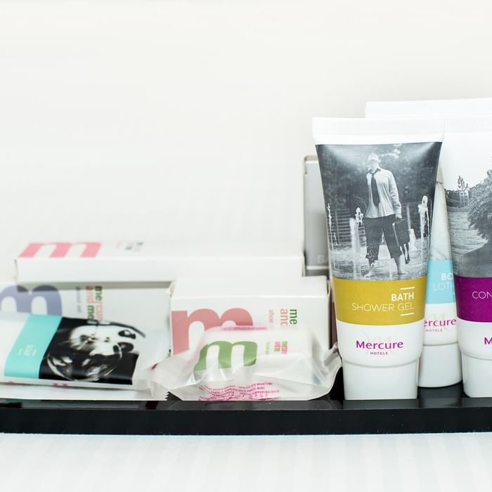 Toiletry products displayed placed on a tray at Mercure Charlestown
