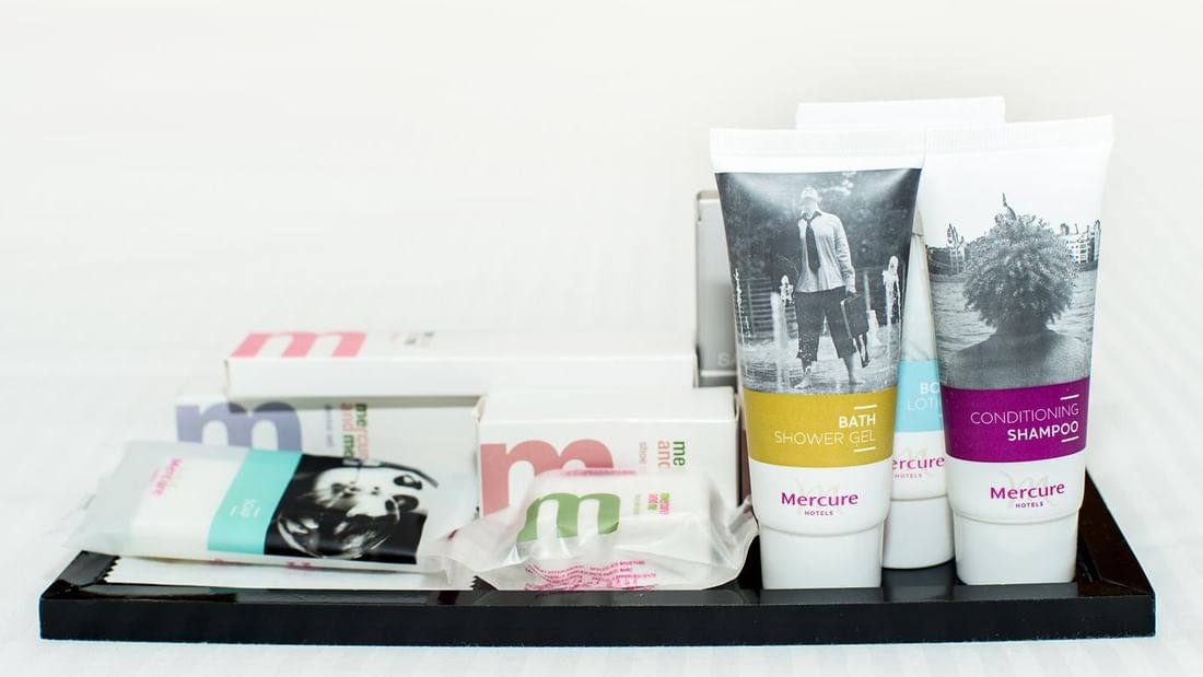 Toiletry products displayed in Privilege King at Mercure Charlestown 