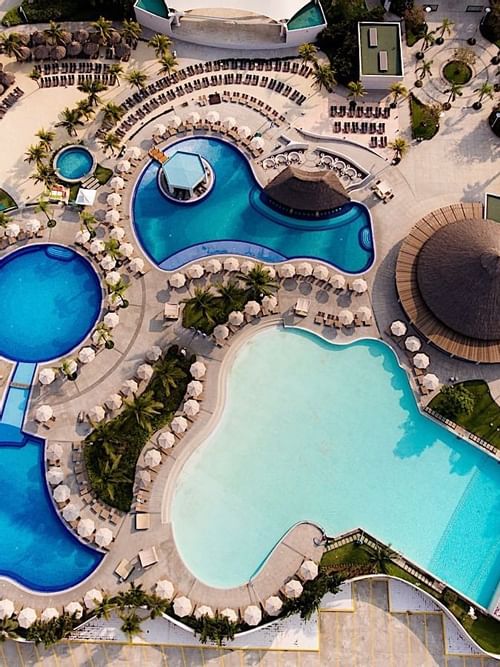 View of the pool area at Mundo Imperial from the sky