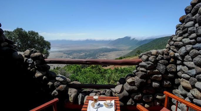 Beverages served with an amazing view at Ngorongoro Serena