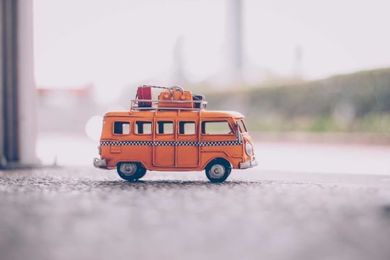 Close up of a toy mini caravan near Vasa Hotel Surabaya