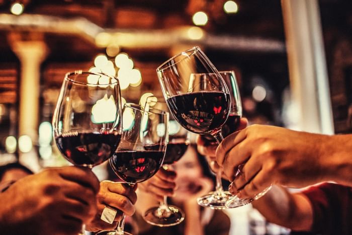 Closeup on toasting wine glasses at  Sunseeker Resort