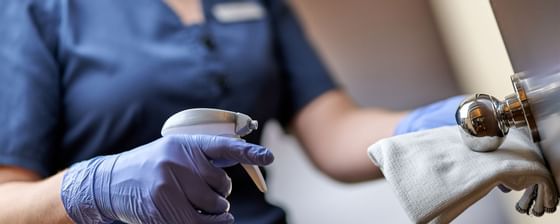 Close-up of a housekeeper cleaning at Hotel Liebes Rot Flueh