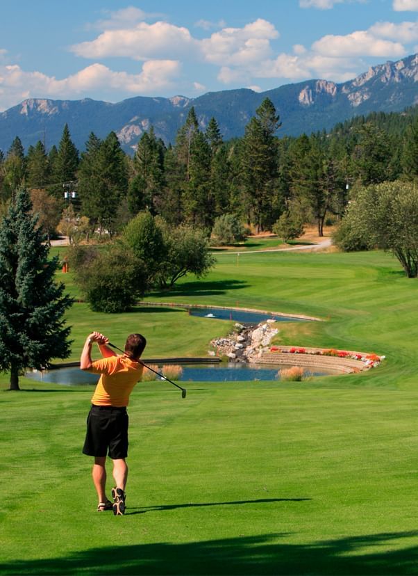 Golf course with mountain backdrop at Fairmont Hot Springs Resort