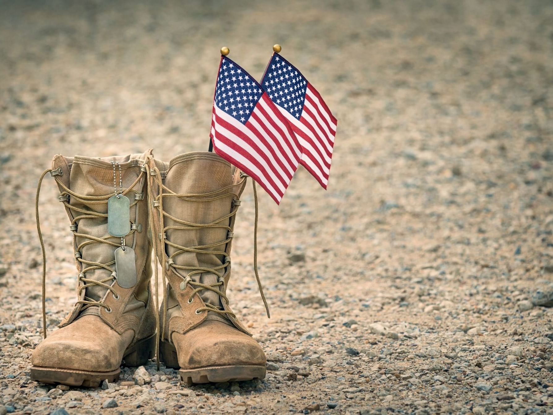 Portrait of US flags with Military Boots at The Wildwood Hotel