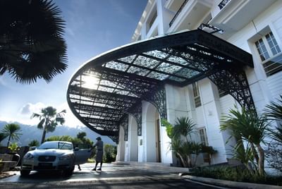 Wide view of the massive entrance at The Danna Langkawi