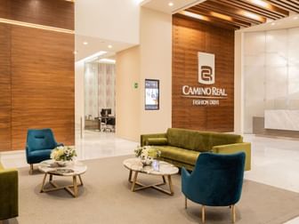 Elegant hotel lobby at Camino Real Fashion Drive with modern velvet seating at Camino Real Fashion Drive, Monterrey