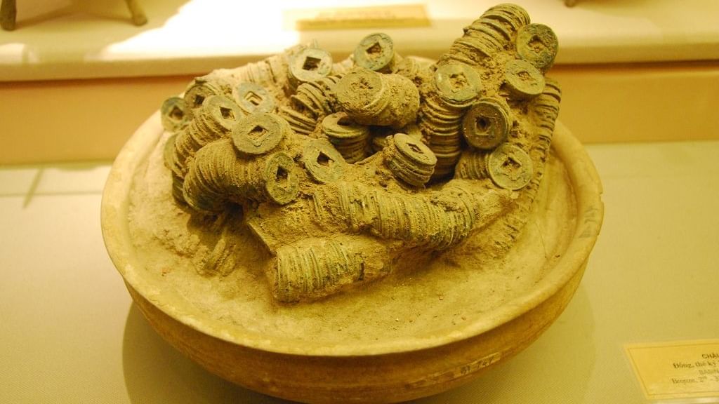 Close-up of The first coins of Vietnam in History Museum near Sunway Hotel Hanoi