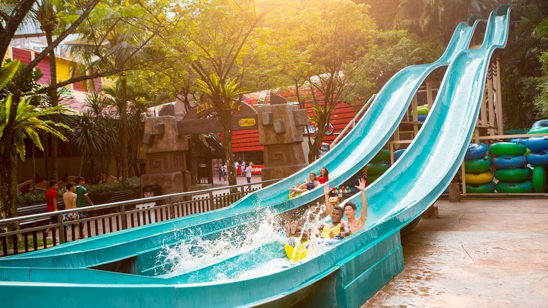 People water sliding in the Waterpark near Sunway Resort