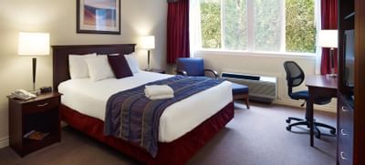 King bed with desk and chair.