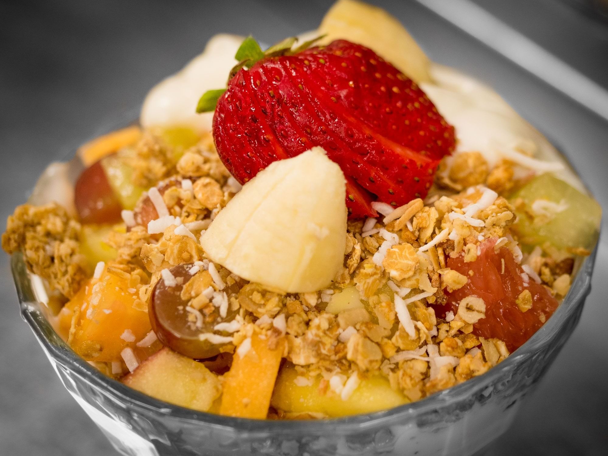 Close-up of a French dessert served in Chez Francois Restaurant near Blackstone Mountain Lodge