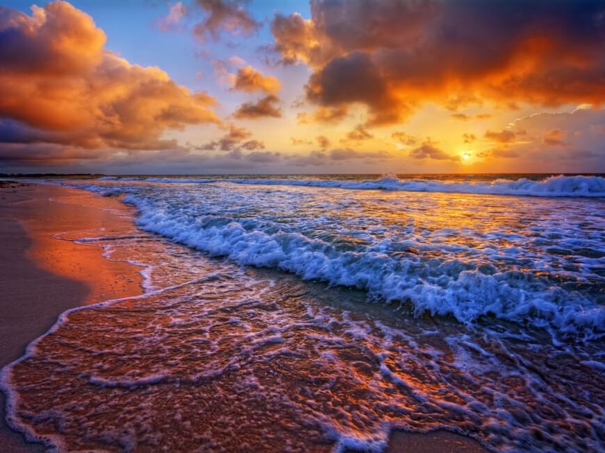 Landscape view of the beach at sunset near Live Aqua Resorts