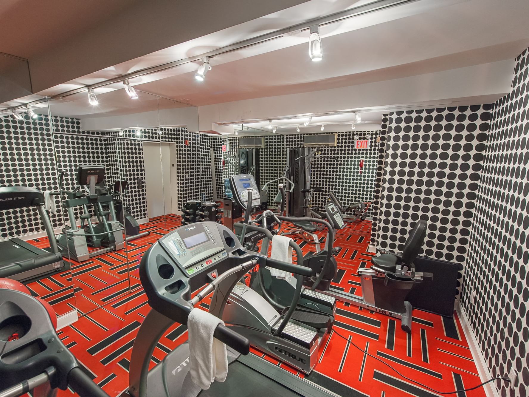 Workout equipment inside a hotel gym