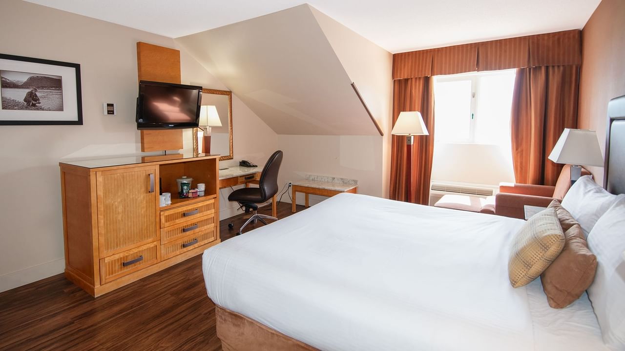 Hotel guest room with king bed