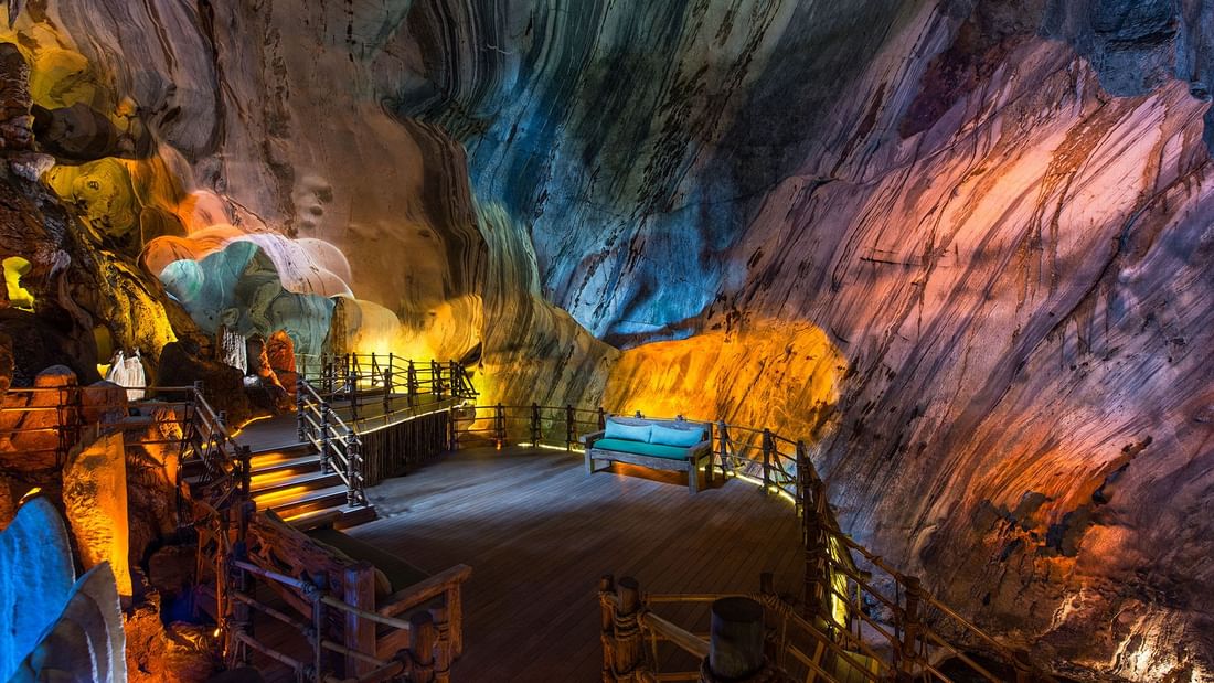 Meditation cave with colorful lighting near The Banjaran Hotsprings Retreat