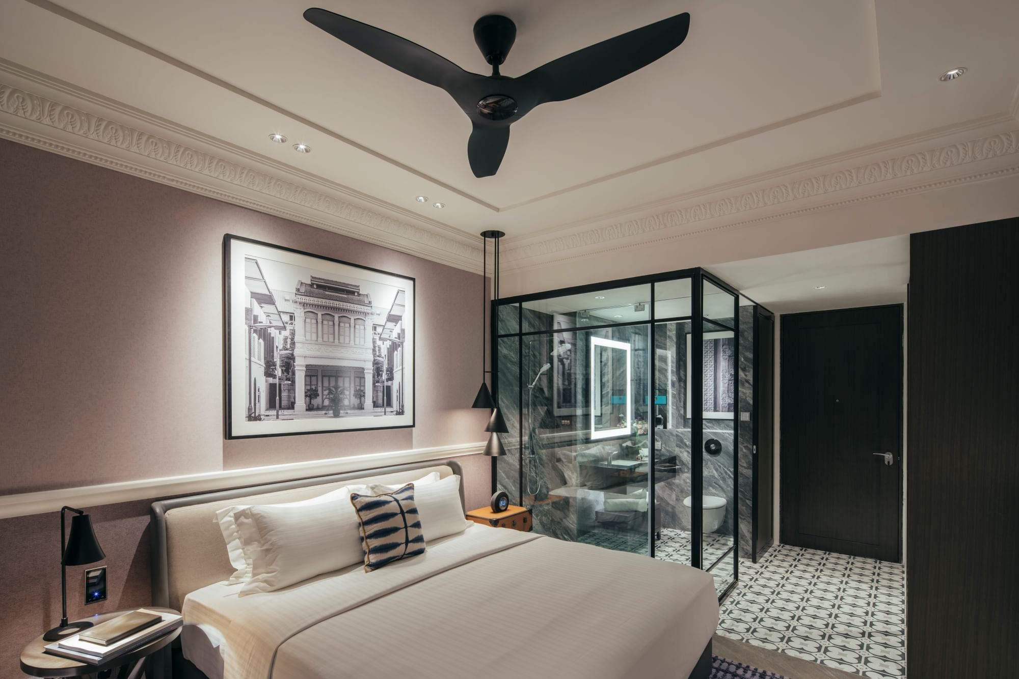 Crystal Club Deluxe Room with King bed and glass-walled bathroom at Grand Park City Hall