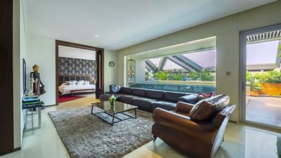 Lounges area of the Suite with terrace at Hotel Eclat Beijing