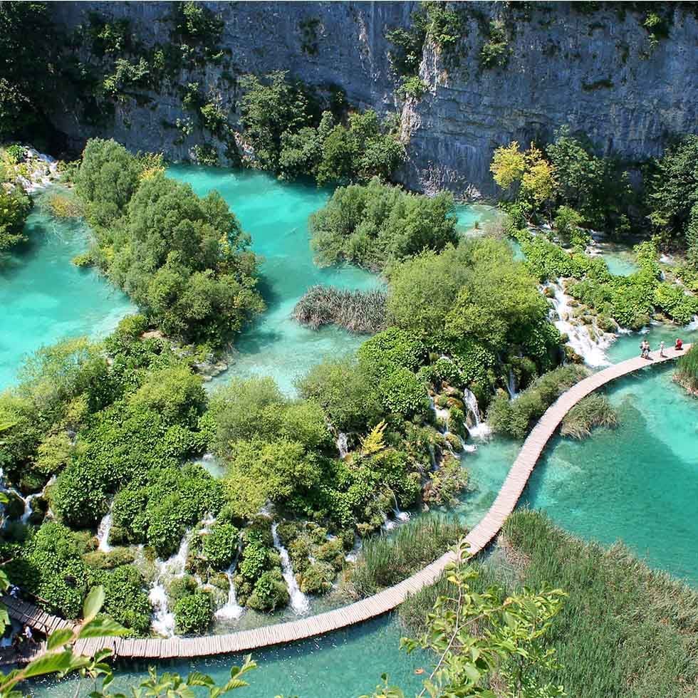 Aerial view of National Park Plitvice Lakes near Falkensteiner Family Hotel Diadora