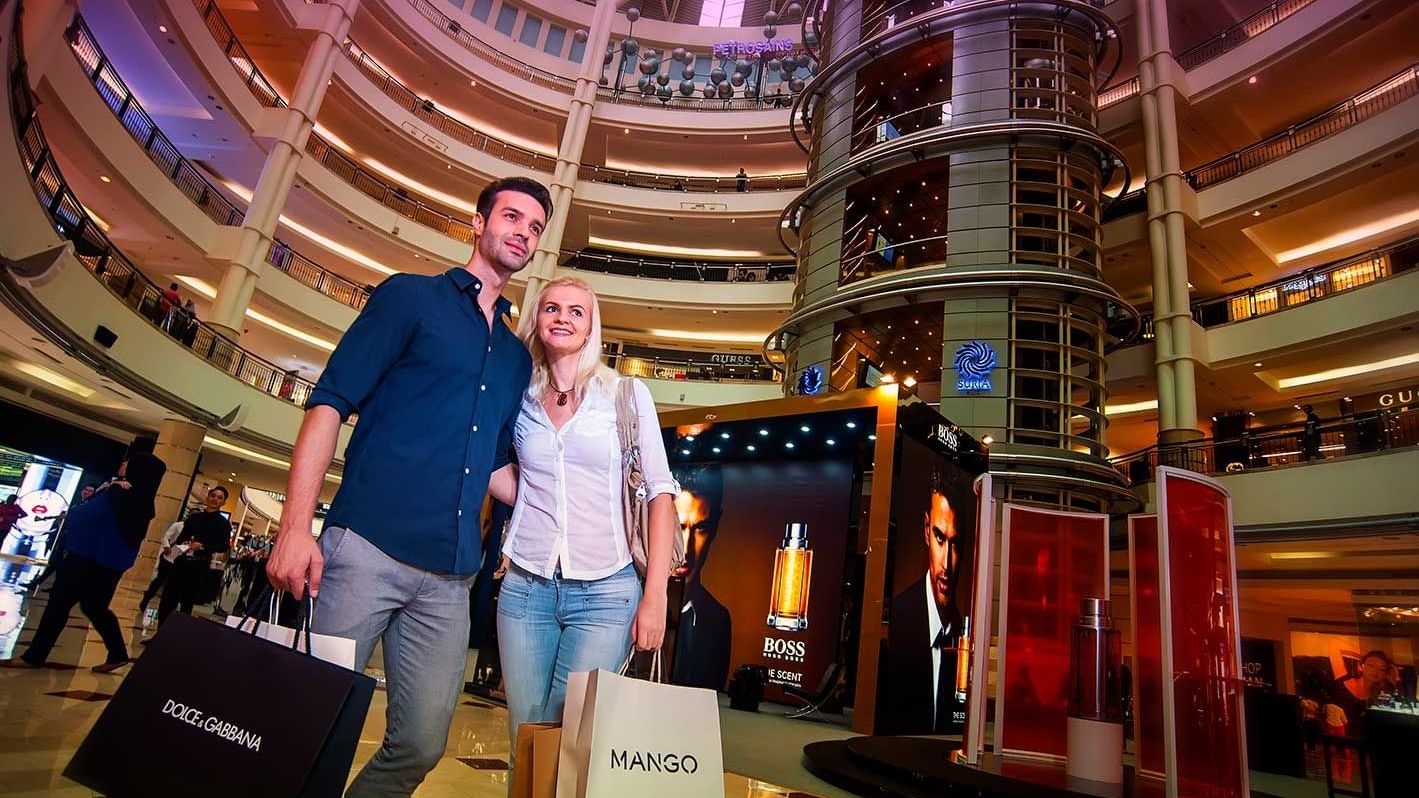 Low angle shot of a couple while shopping near Sunway Lagoon