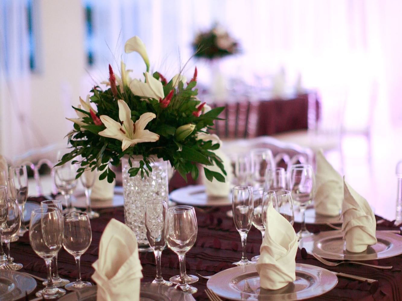 Banquet table set-up in Edna Room at Hotel Montana Haiti