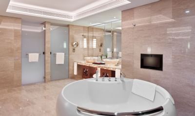 Interior of Club Premier suite bathroom at White Swan hotel