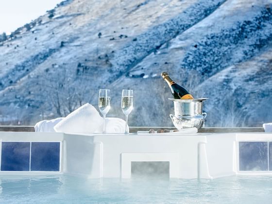 Champagne & chocolates served by the hot tub at Hotel Jackson