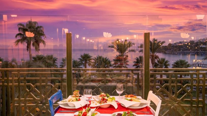 Dishes served on a table in Umami Restaurant at Bodrum Imperial