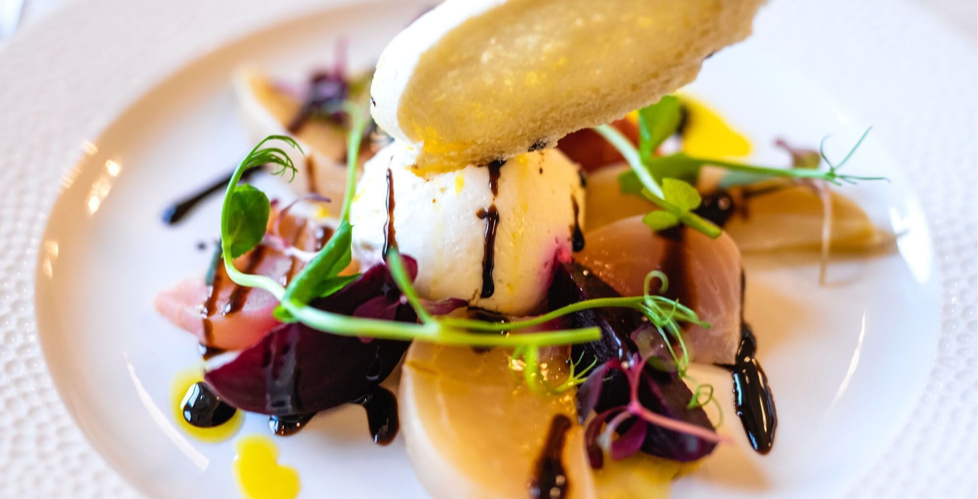 Close-up of Cheese Beetroot Salad served at Easthampstead Park