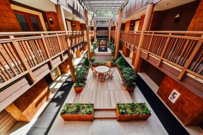 Plaza courtyard balcony at Alderbrook Resort & Spa