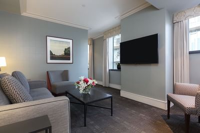 TV lounge area showcasing exclusive suite features in the Executive Suite at The St. Regis Hotel Vancouver