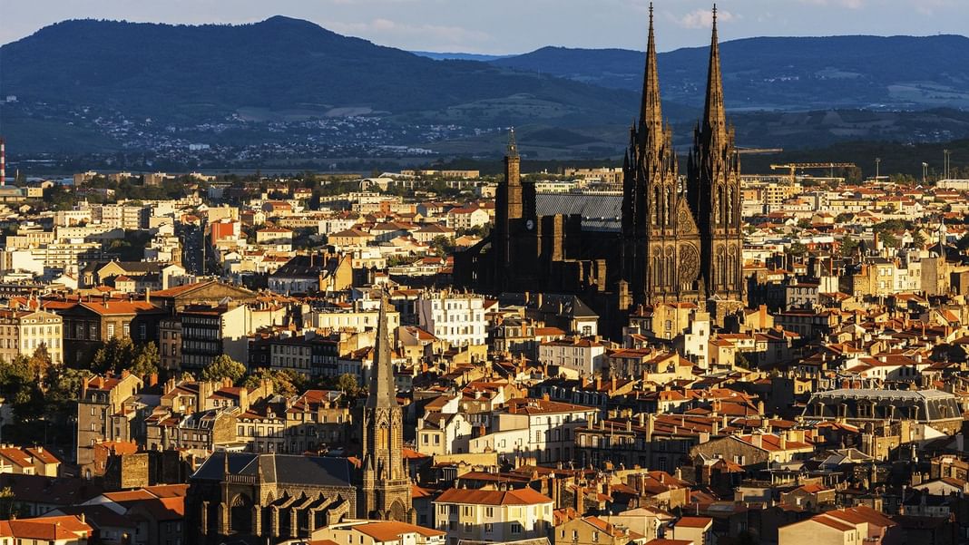 Aerial view of the city near Oceania Hotels