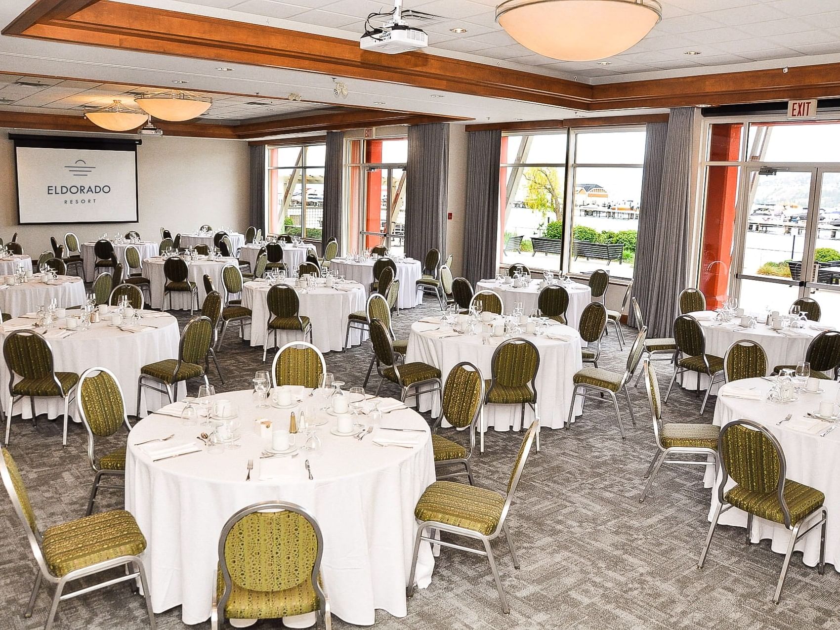 Ballroom with wedding arrangements at Manteo Resort Waterfront