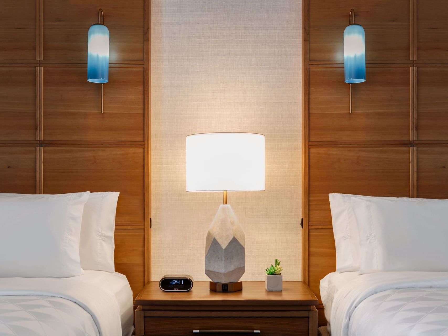 Table Lamp & Two beds at Oceanfront Suite in Holiday Inn Hotel 