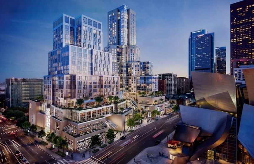 An aerial view of a city with high-rise buildings and a busy road at Aramark Ross