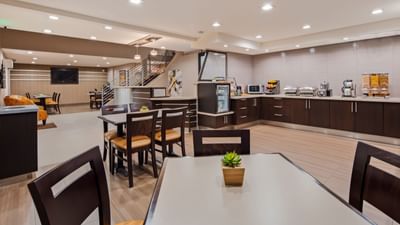 tables and chairs in a dining area