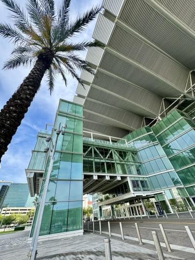 A side-view of the front entrance of the Dr. Phillips Center in Orlando.