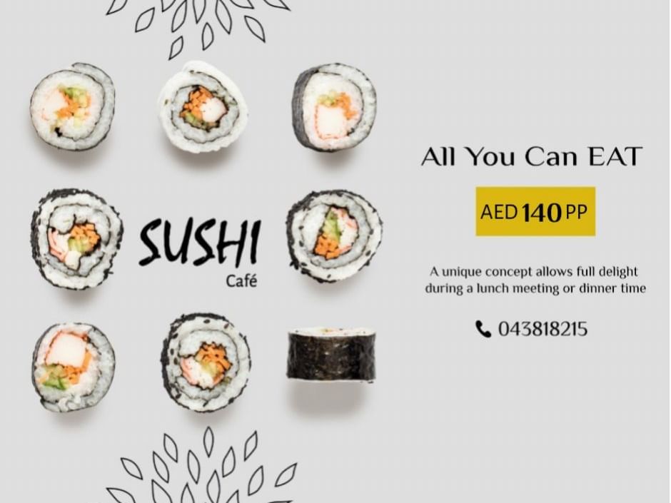 All you can eat sushi offer poster at Two Seasons Hotel & Apt 