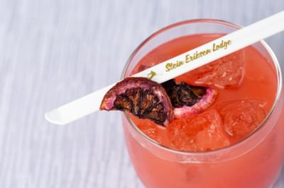 Closeup on a cocktail served at Stein Eriksen Lodge