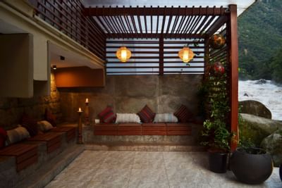 outdoor terrace next to river
