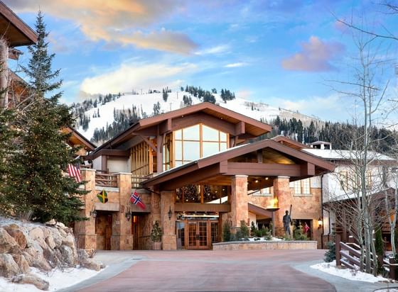 Exterior of Stein Eriksen Lodge in the einter