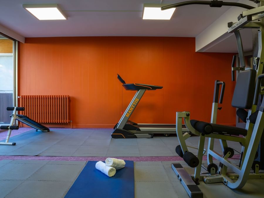 Interior of the gym at Hotel Les Trios Roses