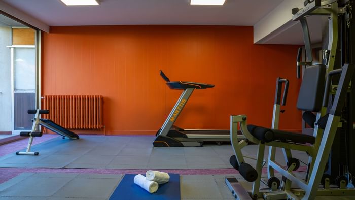 Interior of the gym at Hotel Les Trios Roses