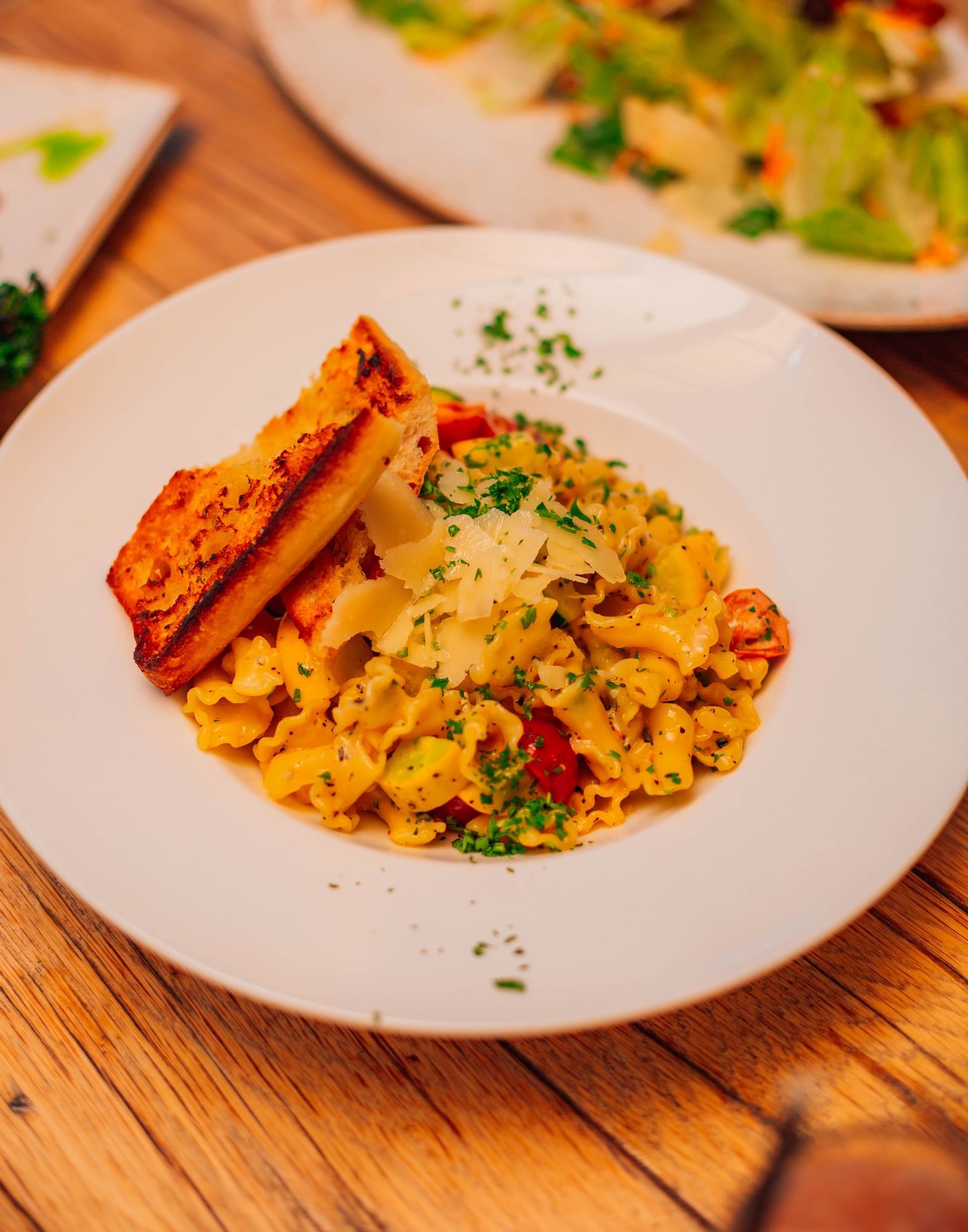 Lorem ipsum Plated long flat pasta noodles with bread