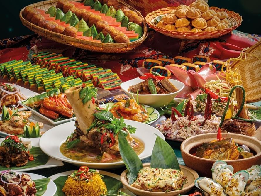 A variety of food dishes are arranged for the Ramadan festival at One World Hotel