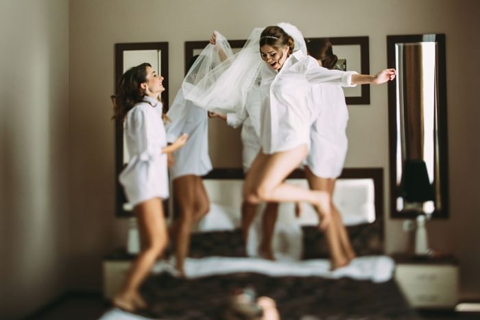 Bride and bridesmaids enjoying at Monte Carlo Inn Vaughan Suites